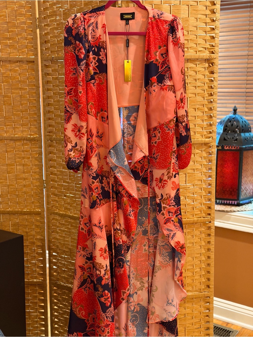 Beautiful Pink Floral Longline Drape  duster Jacket